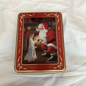 Vintage 1991 OREO Unlock The Magic Santa Claus Christmas Cookie Tin